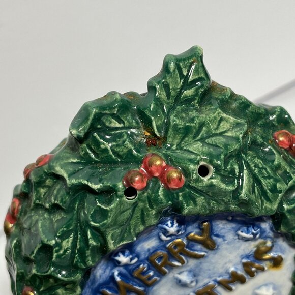 Santa Wreath Salt Pepper Shakers By Fitz And Floyd Omnibus Christmas Decor - Picture 8 of 12